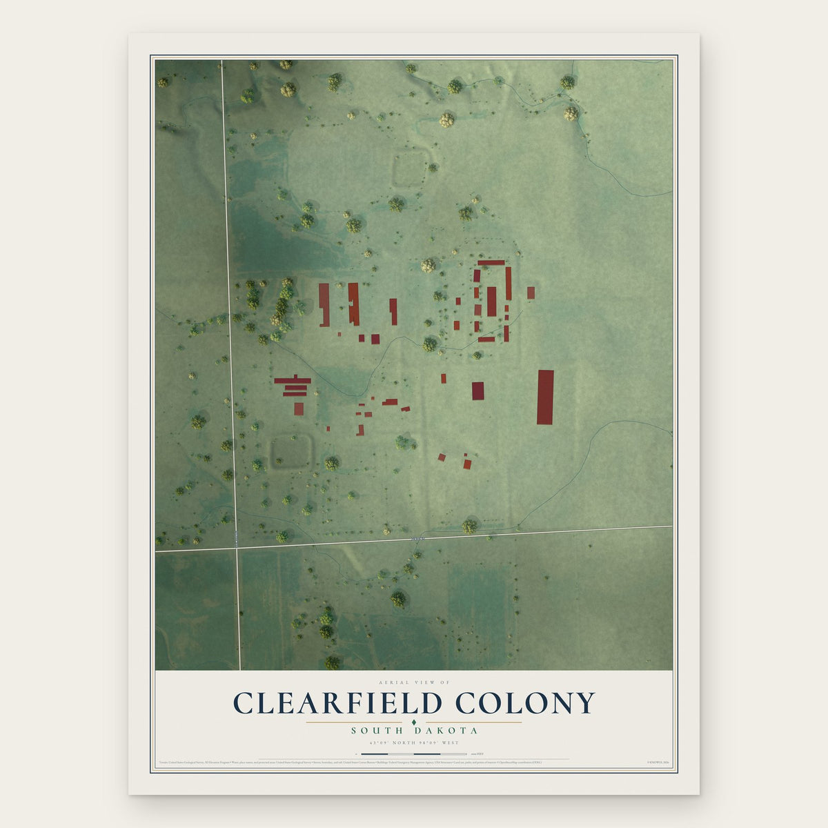 Clearfield Colony, South Dakota map print, the full design