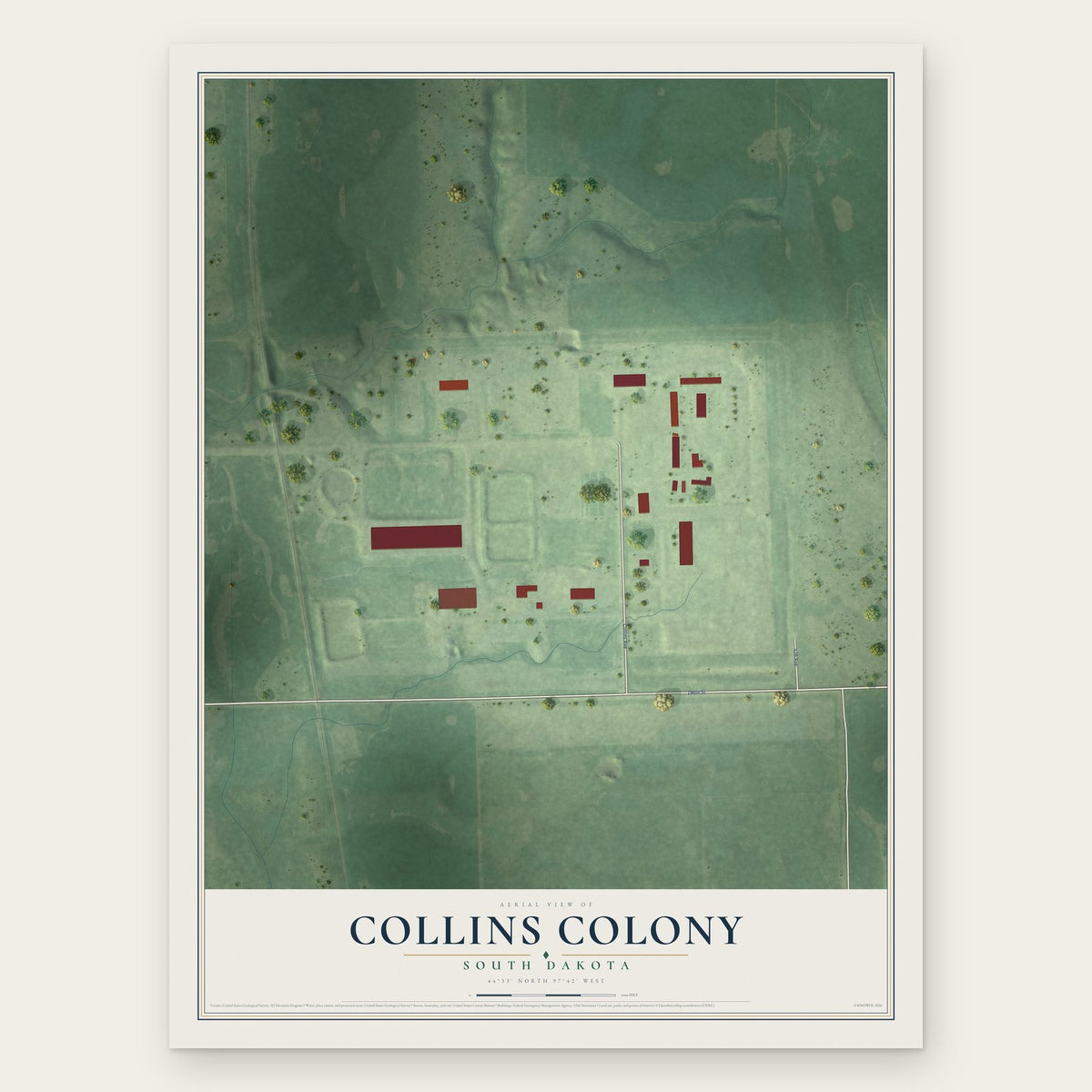 Collins Colony, South Dakota map print, the full design