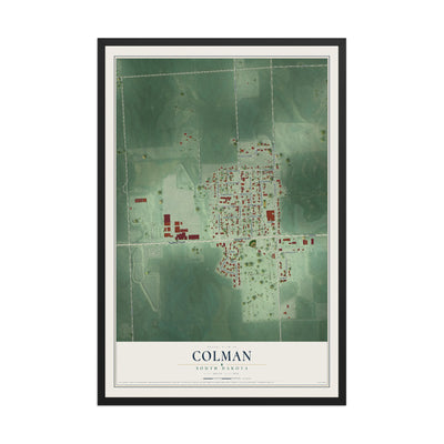Map of Colman, South Dakota, 12 x 18 inch print in a black wood frame
