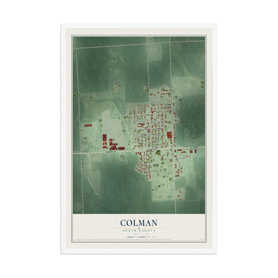 Map of Colman, South Dakota, 12 x 18 inch print in a white wood frame