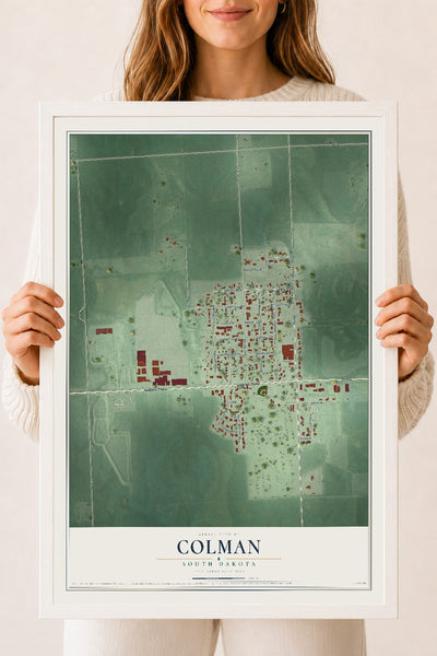 Map of Colman, South Dakota, 18 x 24 inch print in a white wood frame