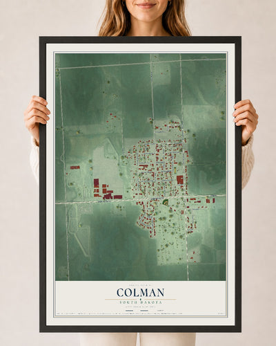 Map of Colman, South Dakota, 24 x 36 inch print in a black wood frame