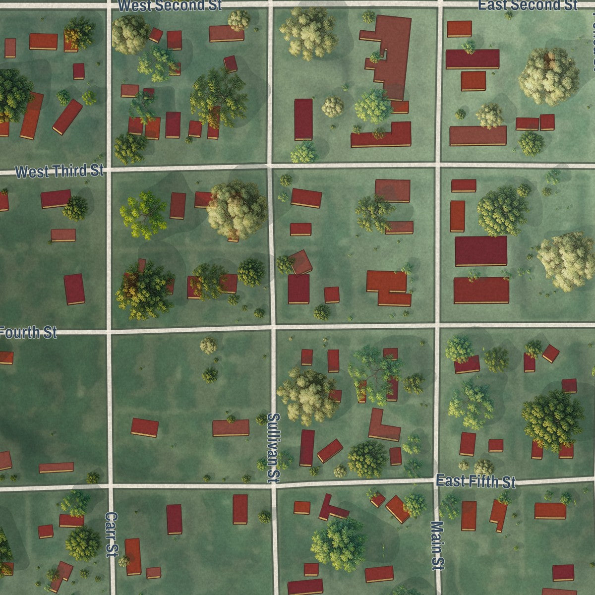 Close-up of the map of Colome, South Dakota print showing street and building detail