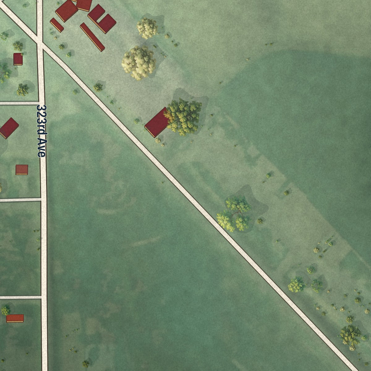 Second close-up of the map of Colome, South Dakota print showing more streets and buildings