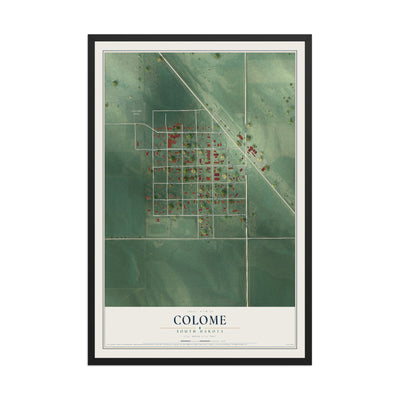 Map of Colome, South Dakota, 12 x 18 inch print in a black wood frame