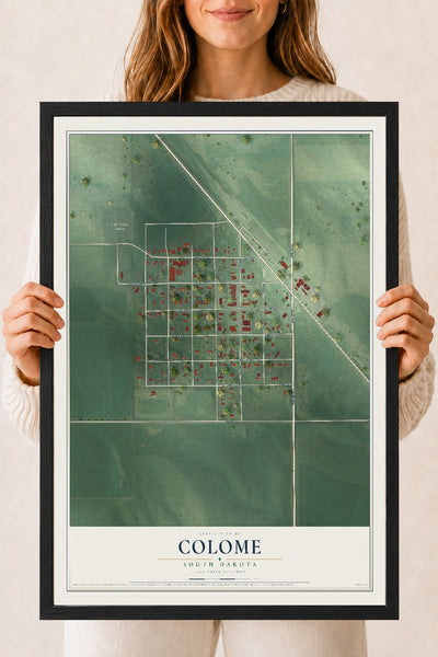 Map of Colome, South Dakota, 18 x 24 inch print in a black wood frame