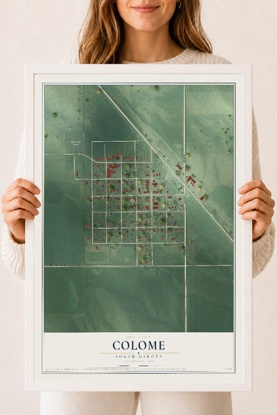 Map of Colome, South Dakota, 18 x 24 inch print in a white wood frame