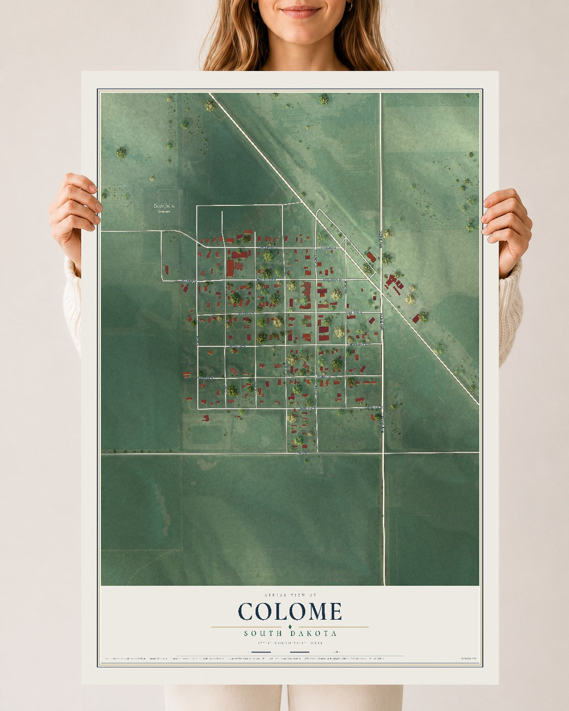 Map of Colome, South Dakota, 24 x 36 inch unframed archival matte print