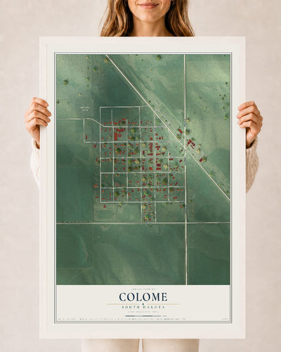 Map of Colome, South Dakota, 24 x 36 inch print in a white wood frame