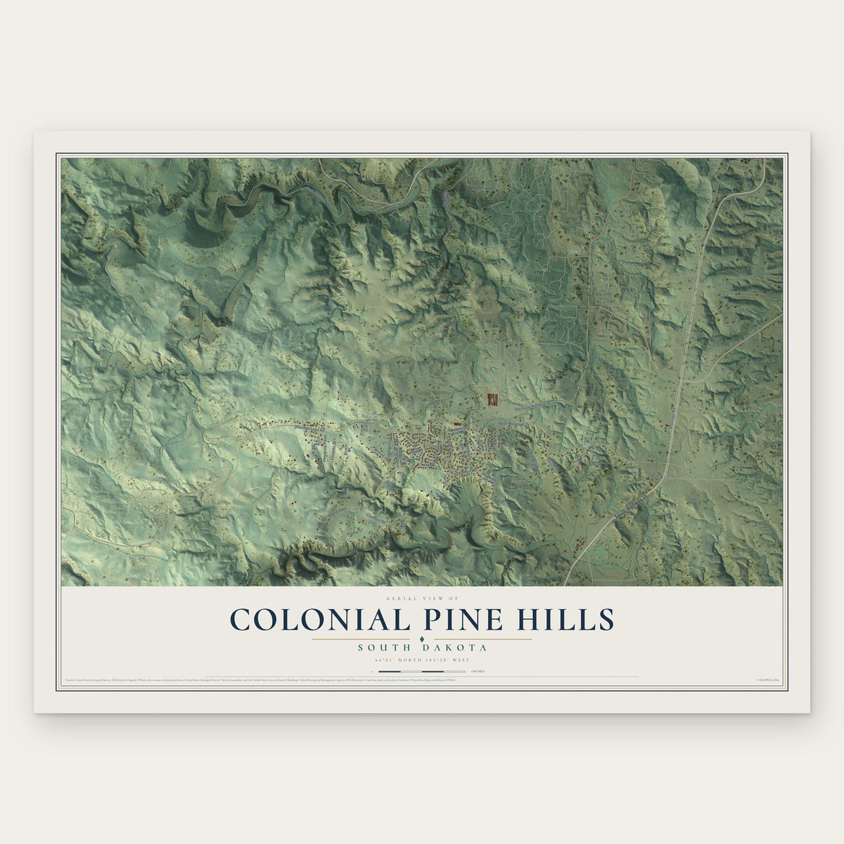 Colonial Pine Hills, South Dakota map print, the full design