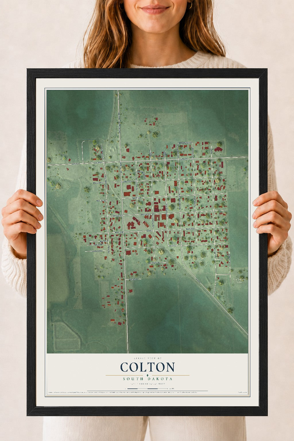 Map of Colton, South Dakota, 18 x 24 inch print in a black wood frame