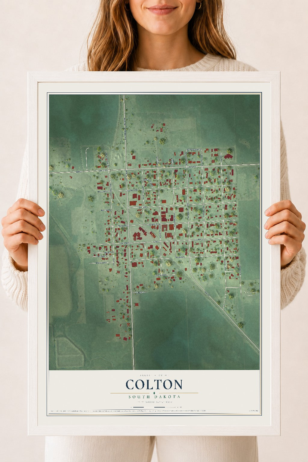 Map of Colton, South Dakota, 18 x 24 inch print in a white wood frame