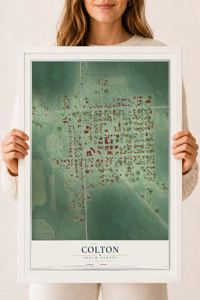 Map of Colton, South Dakota, 18 x 24 inch print in a white wood frame