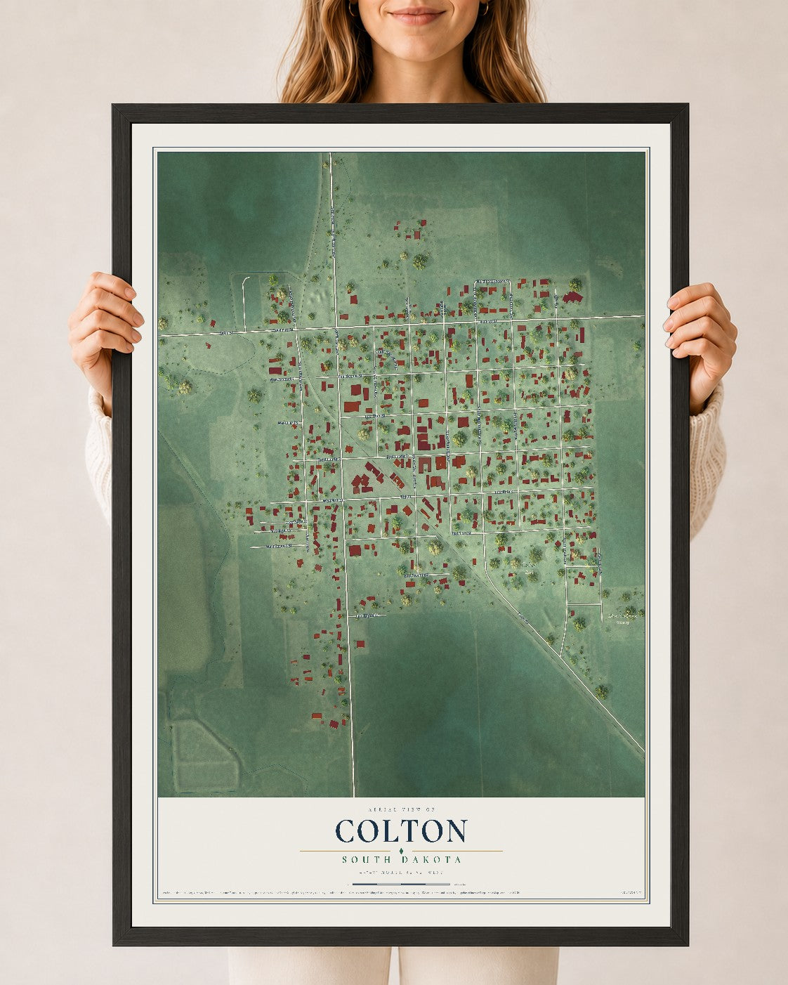 Map of Colton, South Dakota, 24 x 36 inch print in a black wood frame