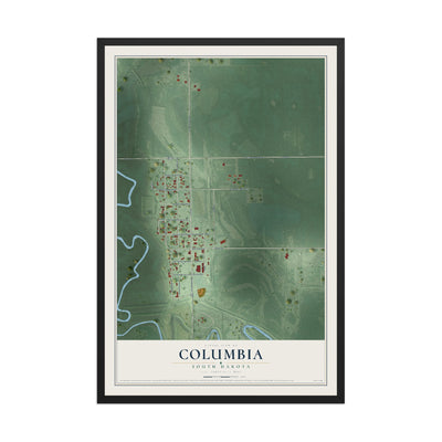 Map of Columbia, South Dakota, 12 x 18 inch print in a black wood frame