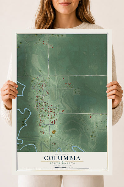 Map of Columbia, South Dakota, 18 x 24 inch unframed archival matte print
