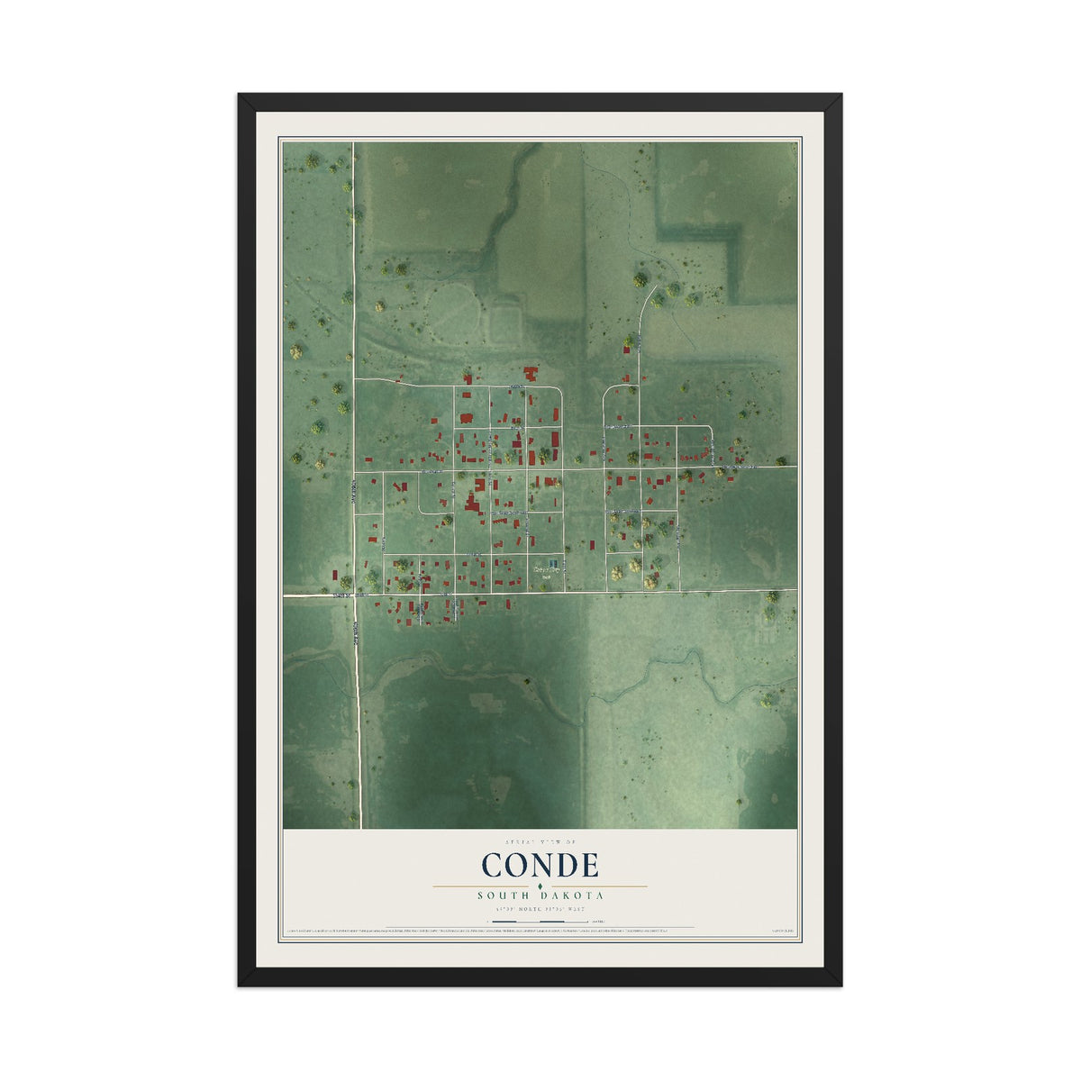 Map of Conde, South Dakota, 12 x 18 inch print in a black wood frame