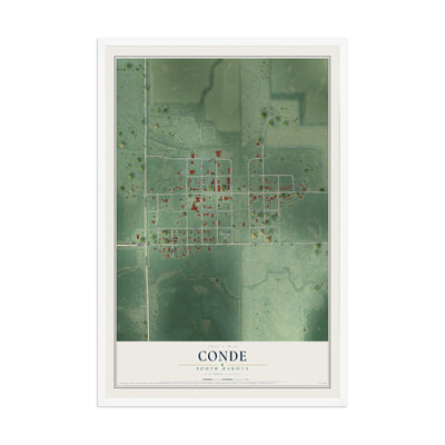 Map of Conde, South Dakota, 12 x 18 inch print in a white wood frame