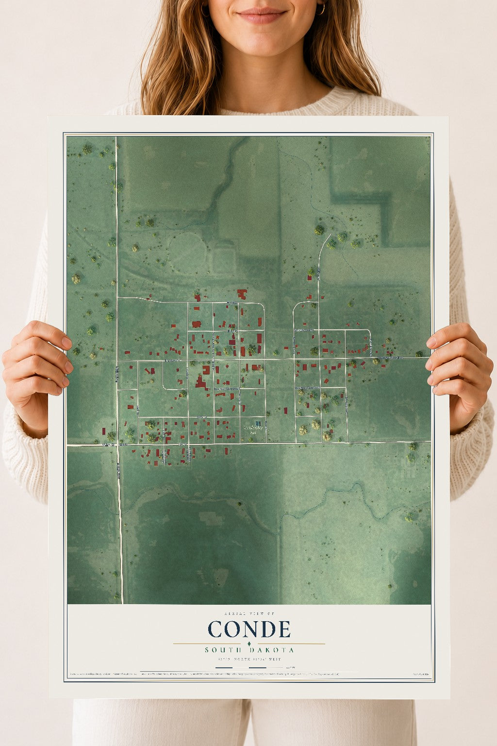 Map of Conde, South Dakota, 18 x 24 inch unframed archival matte print
