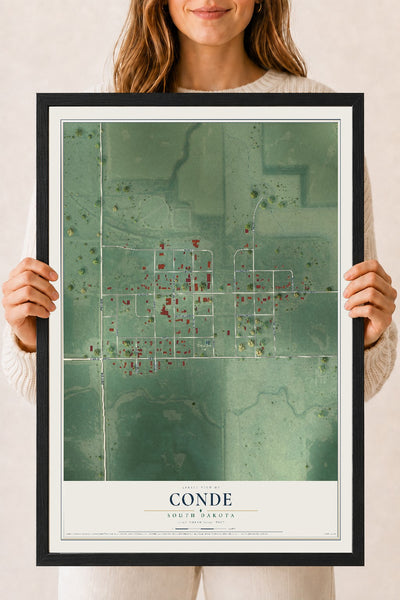 Map of Conde, South Dakota, 18 x 24 inch print in a black wood frame