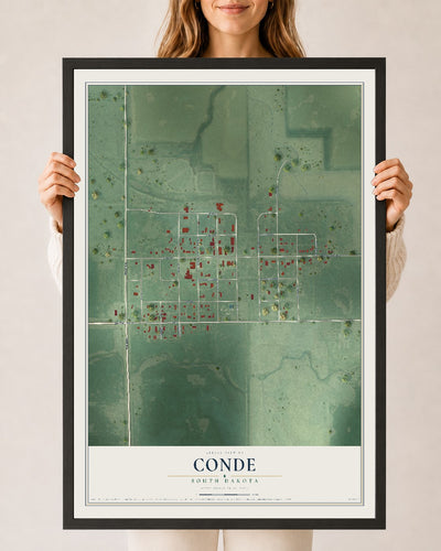 Map of Conde, South Dakota, 24 x 36 inch print in a black wood frame
