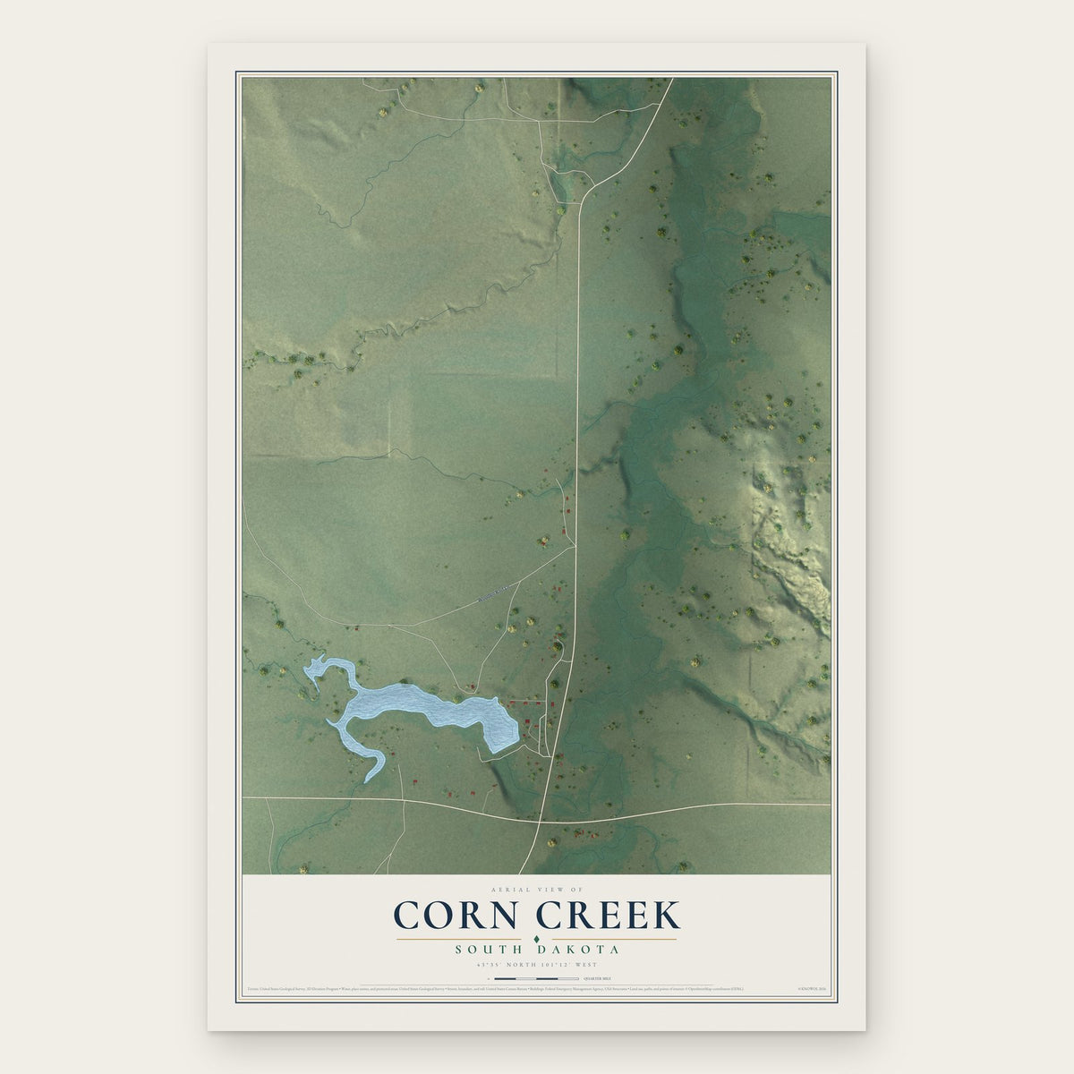 Corn Creek, South Dakota map print, the full design