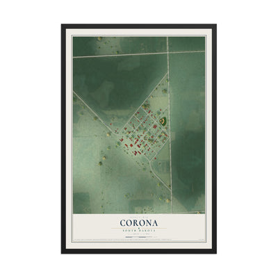 Map of Corona, South Dakota, 12 x 18 inch print in a black wood frame