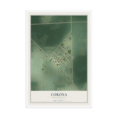 Map of Corona, South Dakota, 12 x 18 inch print in a white wood frame