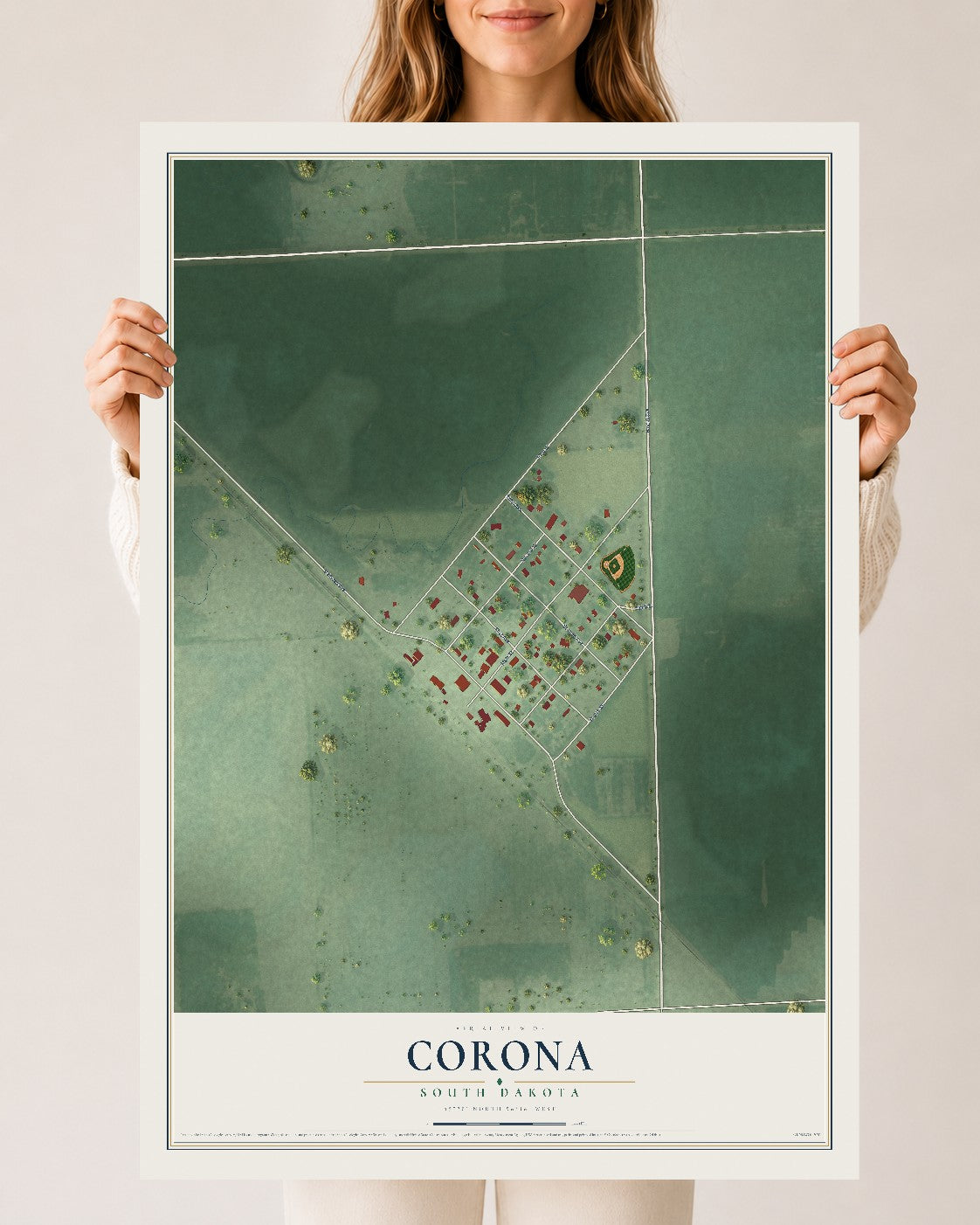 Map of Corona, South Dakota, 24 x 36 inch unframed archival matte print
