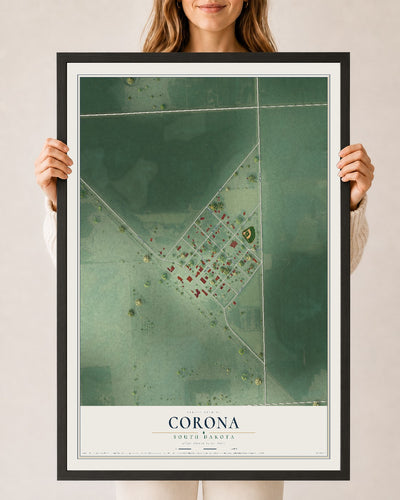 Map of Corona, South Dakota, 24 x 36 inch print in a black wood frame