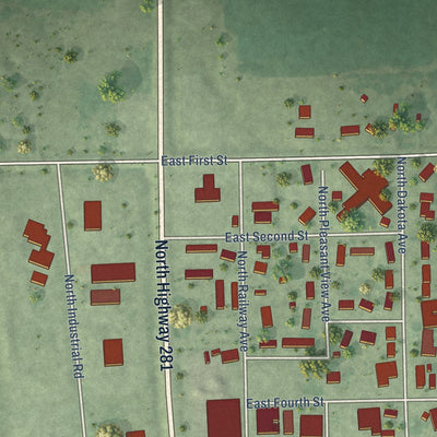 Second close-up of the map of Corsica, South Dakota print showing more streets and buildings