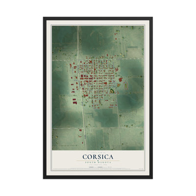 Map of Corsica, South Dakota, 12 x 18 inch print in a black wood frame