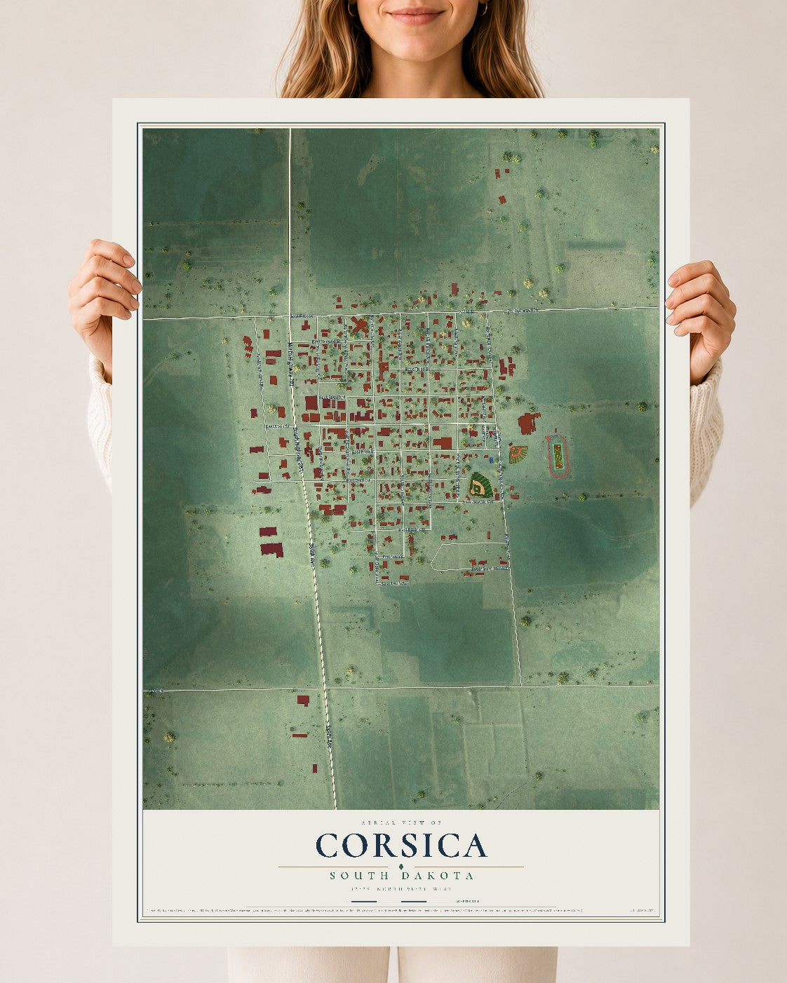 Map of Corsica, South Dakota, 24 x 36 inch unframed archival matte print