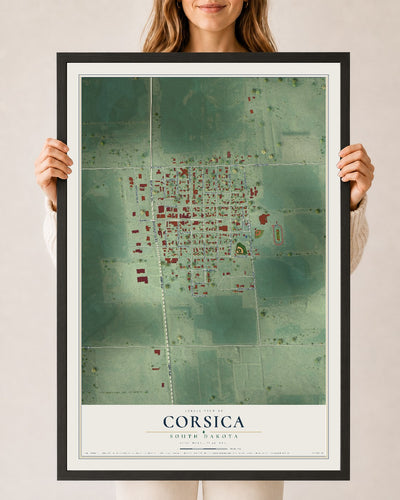Map of Corsica, South Dakota, 24 x 36 inch print in a black wood frame