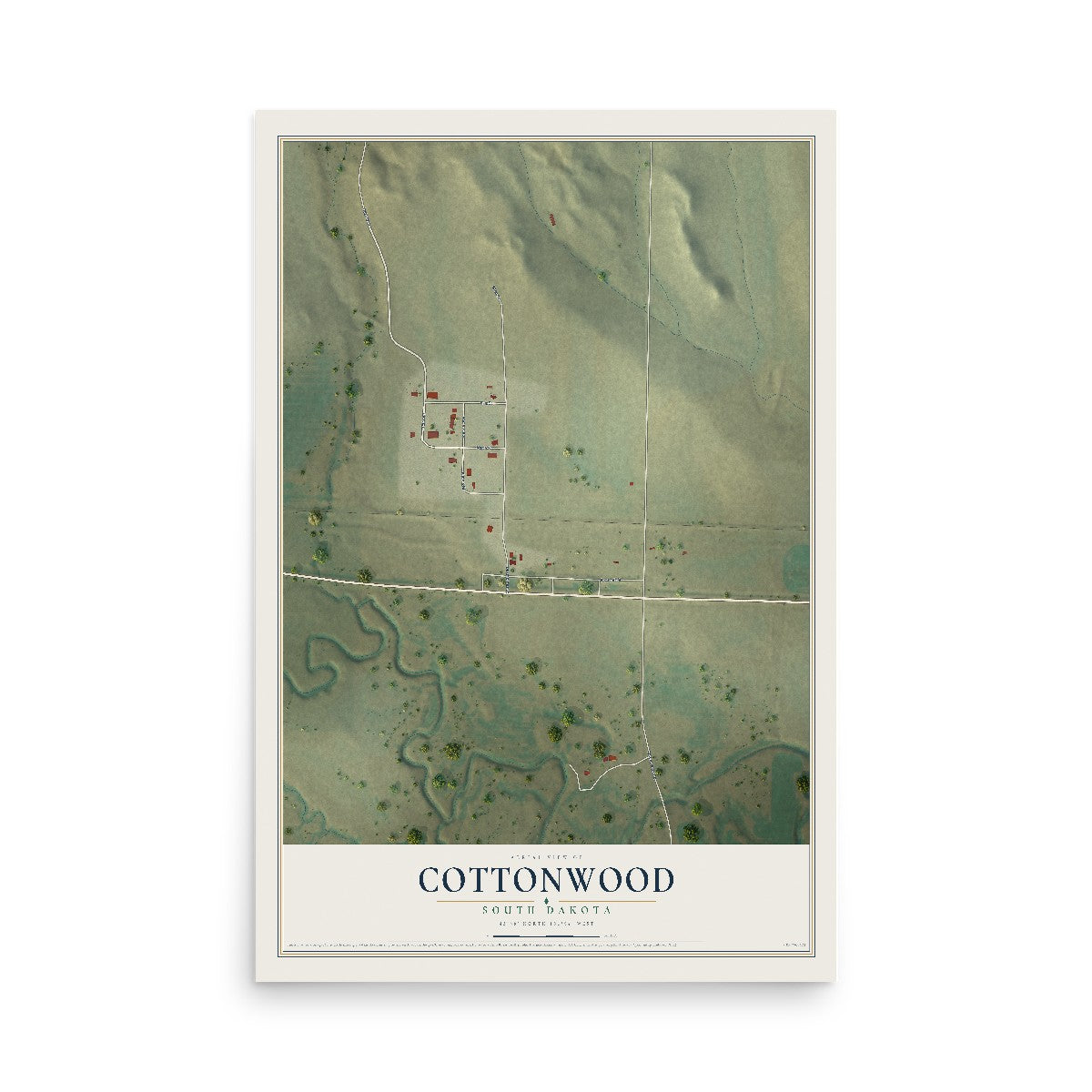 Map of Cottonwood, South Dakota, 12 x 18 inch unframed archival matte print