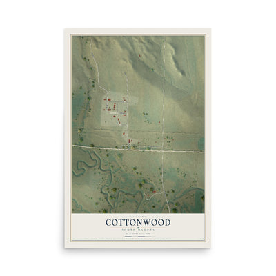 Map of Cottonwood, South Dakota, 12 x 18 inch unframed archival matte print