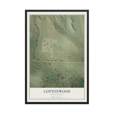 Map of Cottonwood, South Dakota, 12 x 18 inch print in a black wood frame