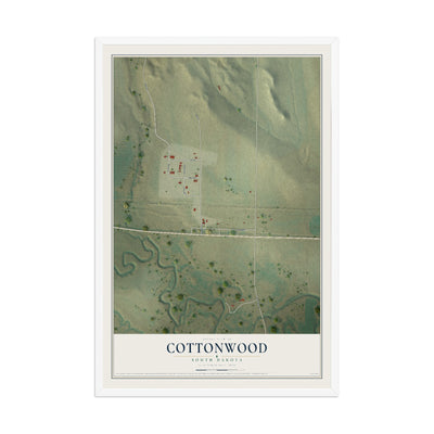 Map of Cottonwood, South Dakota, 12 x 18 inch print in a white wood frame