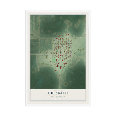 Map of Cresbard, South Dakota, 12 x 18 inch print in a white wood frame