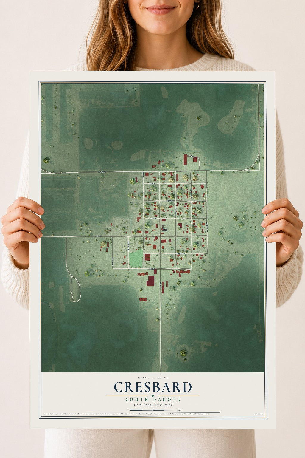 Map of Cresbard, South Dakota, 18 x 24 inch unframed archival matte print