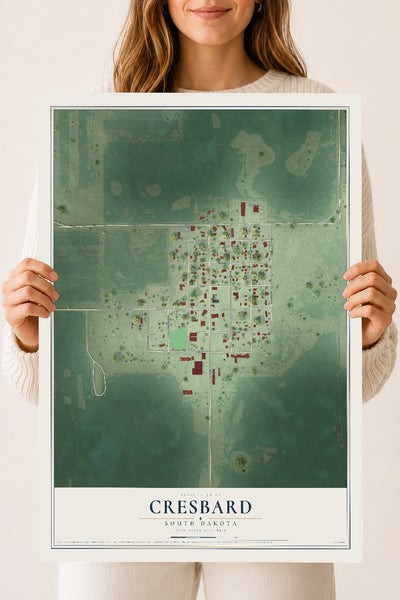 Map of Cresbard, South Dakota, 18 x 24 inch unframed archival matte print