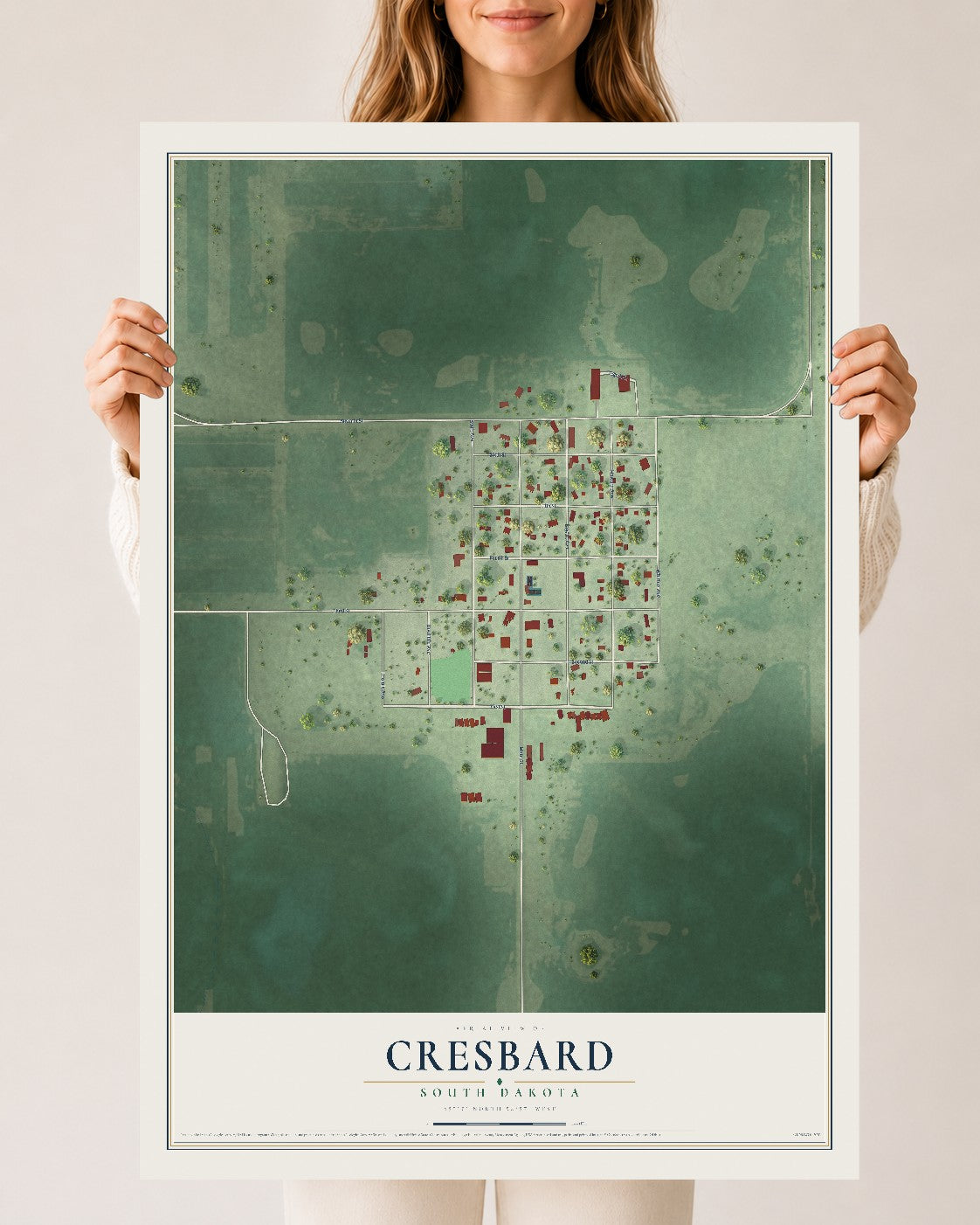 Map of Cresbard, South Dakota, 24 x 36 inch unframed archival matte print