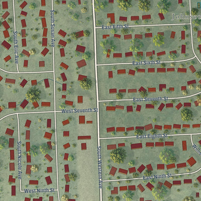 Close-up of the map of Crooks, South Dakota print showing street and building detail