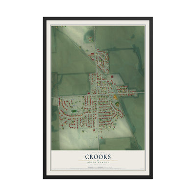 Map of Crooks, South Dakota, 12 x 18 inch print in a black wood frame