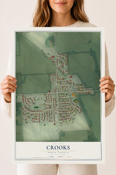 Map of Crooks, South Dakota, 18 x 24 inch unframed archival matte print