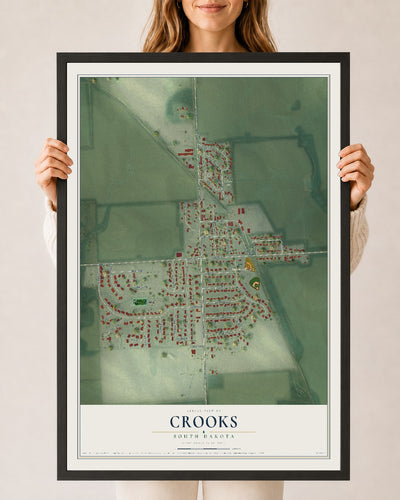 Map of Crooks, South Dakota, 24 x 36 inch print in a black wood frame