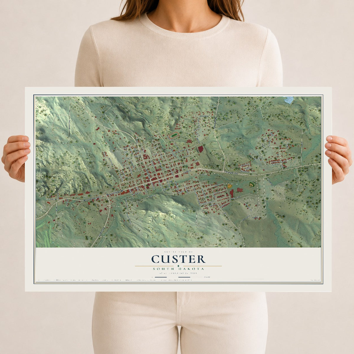 Map of Custer, South Dakota, 12 x 18 inch unframed archival matte print