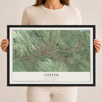Map of Custer, South Dakota, 12 x 18 inch print in a black wood frame