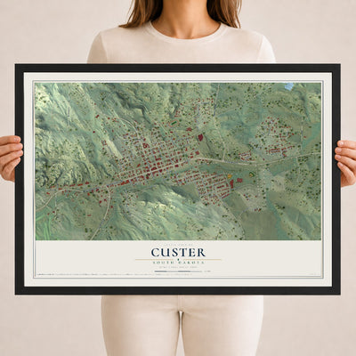 Map of Custer, South Dakota, 18 x 24 inch print in a black wood frame