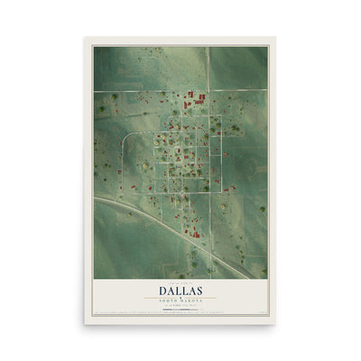 Map of Dallas, South Dakota, 12 x 18 inch unframed archival matte print